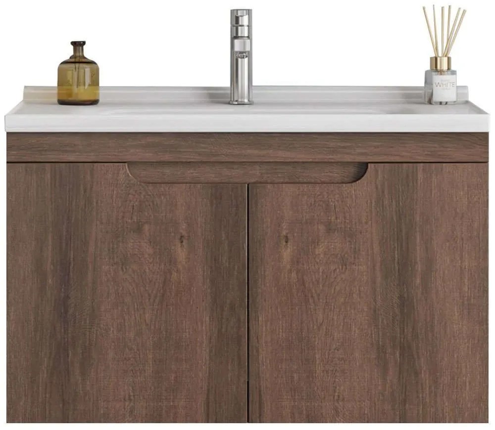 Έπιπλο Μπάνιου Πάγκος Με Νιπτήρα Diana S3BDIA080BR 80x47cm Brown Polywood,Porcelain