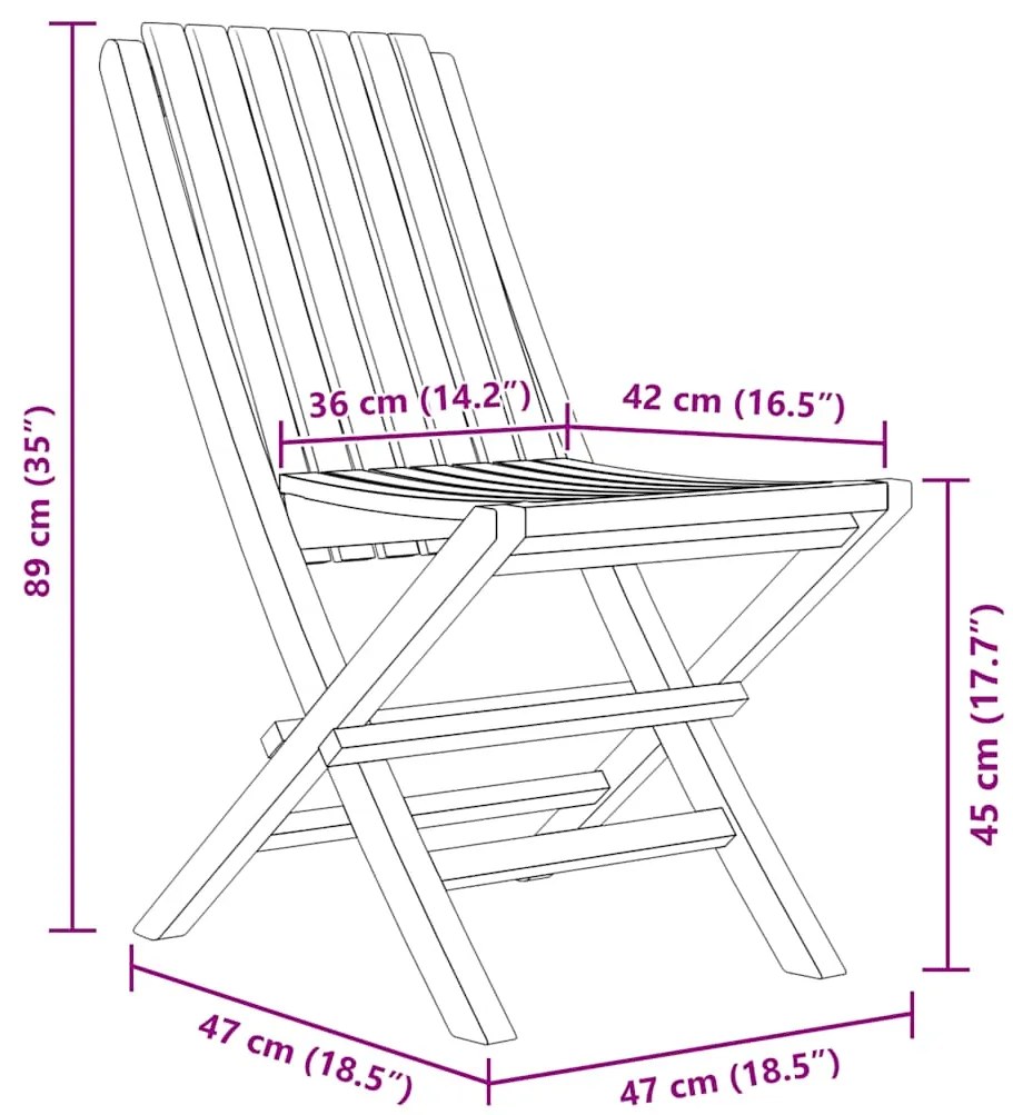 vidaXL Καρέκλες Κήπου Πτυσσόμενες 4 τεμ. 47x47x89 εκ. Μασίφ Ξύλο Teak