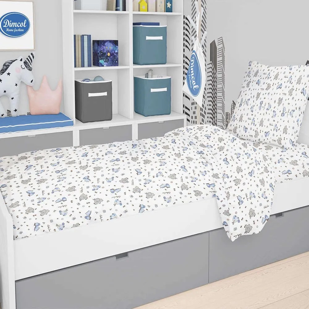 Σεντόνι Παιδικό Σετ 3Τμχ Elephant 174 Blue DimCol Μονό 160x240cm 100% Cotton