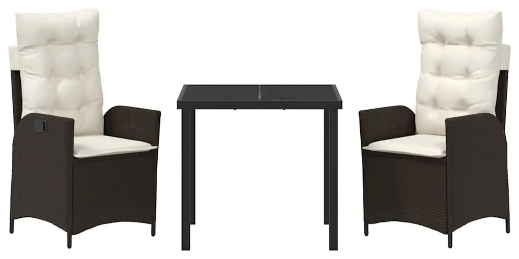 vidaXL Σέτ φαγητού για κήπο με μαξιλάρι 3 pcs Καφέ συνθετικό ρατάν