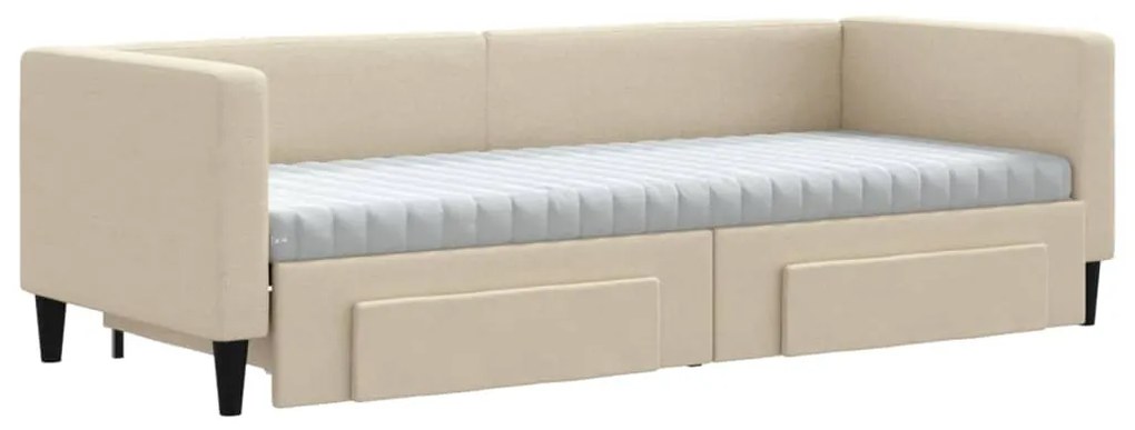 vidaXL Καναπές Κρεβάτι Συρόμενος Κρεμ 80x200 εκ Υφασμάτινος &amp; Συρτάρια