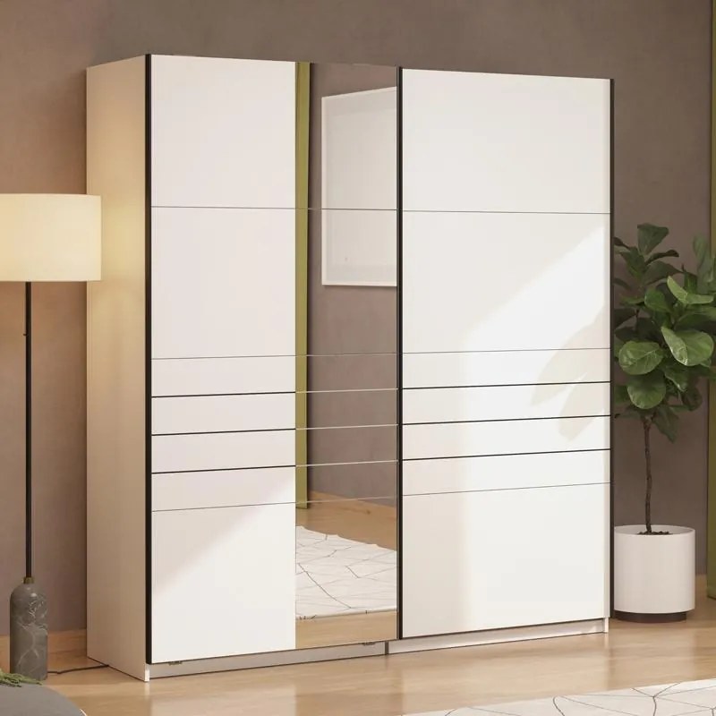 Ντουλάπα Συρόμενη VEYMONT 200 OG με Καθρέπτη Λευκή 195x61x218εκ. 195x61x218 εκ.
