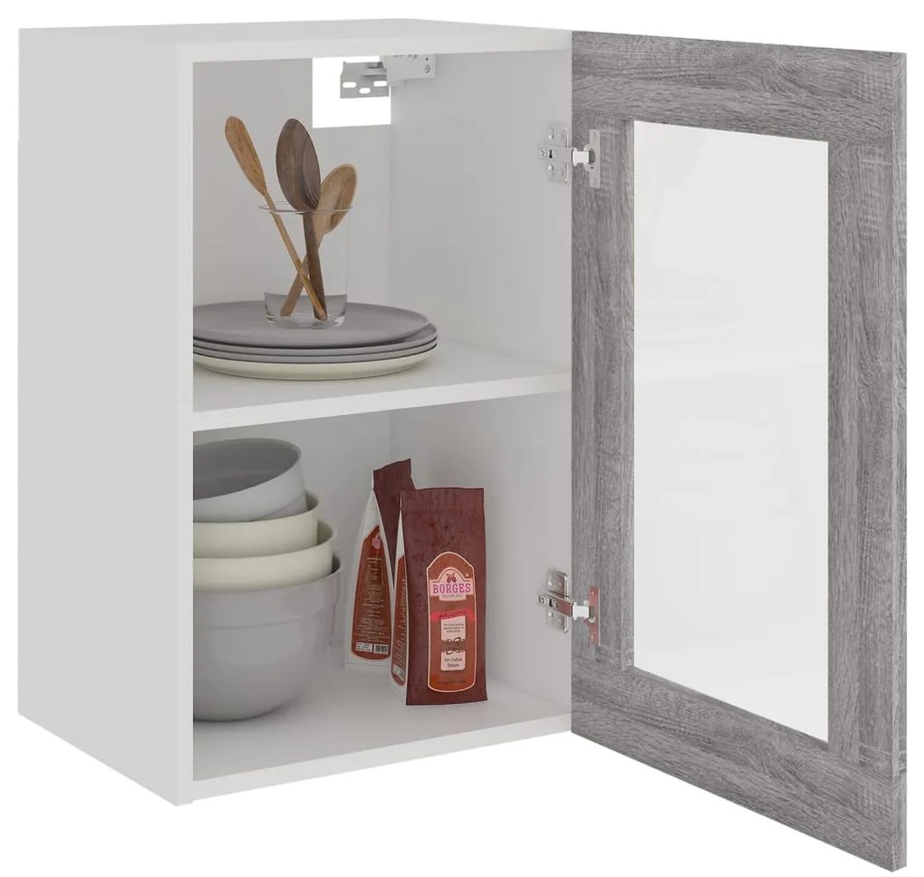 vidaXL Κρεμαστό Γυάλινο Ντουλάπι "Lyon" Γκρι Sonoma 40x31x60 εκ. από Τεχνητό Ξύλο