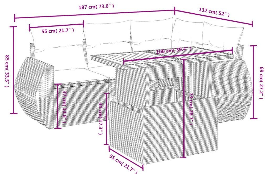vidaXL Σετ Καναπέ Κήπου 5 Τεμαχίων Μαύρο Συνθετικό Ρατάν με Μαξιλάρια