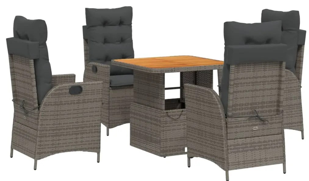 vidaXL Σετ Τραπεζαρίας Κήπου 5 τεμ. Γκρι Συνθ. Ρατάν με Μαξιλάρια