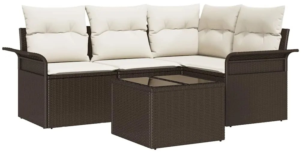 vidaXL Σετ Καναπέ Κήπου με μαξιλάρι 5 pcs Καφέ Πολυ ράταν
