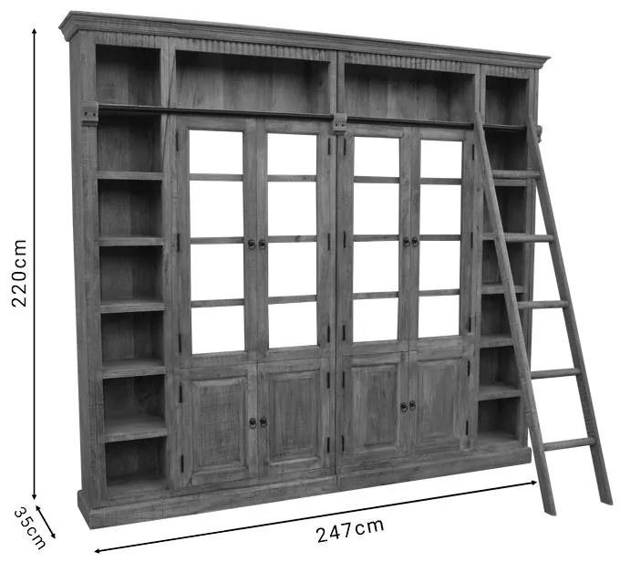 Βιβλιοθήκη Librardy Inart αντικέ καρυδί μασίφ mango ξύλο 247x35x220εκ 247x35x220 εκ.