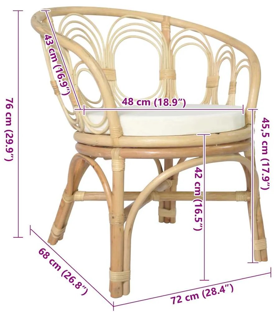 vidaXL Καρέκλα Τραπεζαρίας από Γνήσιο Ρατάν και Λινό με Μαξιλάρι