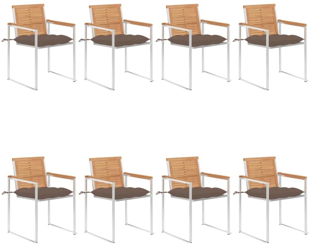 vidaXL Καρέκλες Κήπου 8 τεμάχια από Μασίφ Ξύλο Teak με Μαξιλάρια