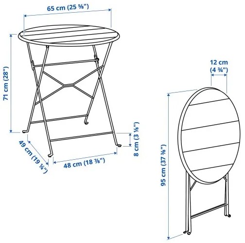 τραπέζι και 2 πτυσσόμενες καρέκλες/εξωτερικού χώρου, 65 cm 695.732.61