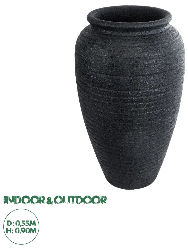 20718 GloboStar® Artificial Garden OLYMPIA 20718 Επιδαπέδιο Πολυεστερικό Τσιμεντένιο Κασπώ Γλάστρα - Flower Pot Μαύρο Φ55 x Υ90cm
