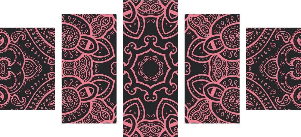 Εικόνα 5 τμημάτων Mandala με ινδικό μοτίβο σε ροζ - 200x100