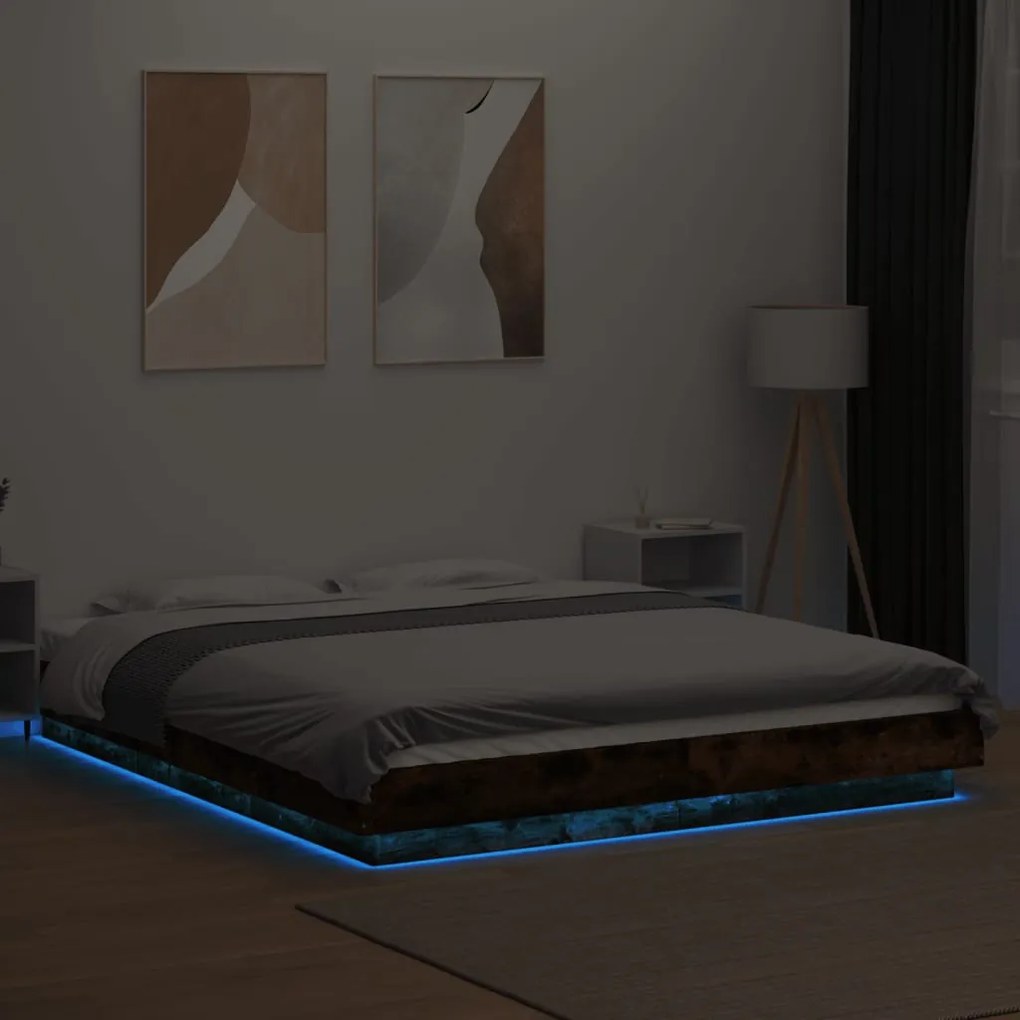 vidaXL Πλαίσιο Κρεβατιού με LED Καπνιστή Δρυς 150x200 εκ.Επεξ. Ξύλο