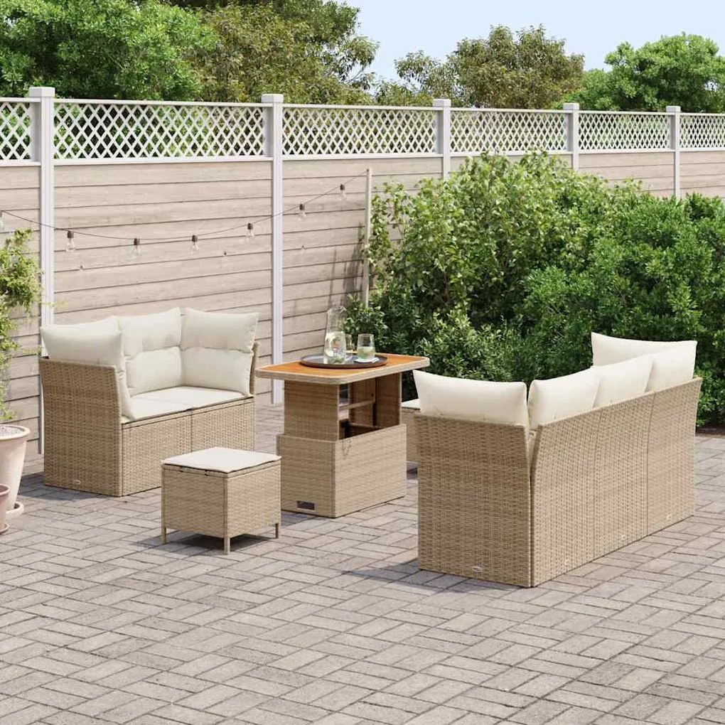 vidaXL Σετ Καναπέ Κήπου Ρυθμιζόμενο ύψος 8 pcs Μπεζ συνθετικό ρατάν