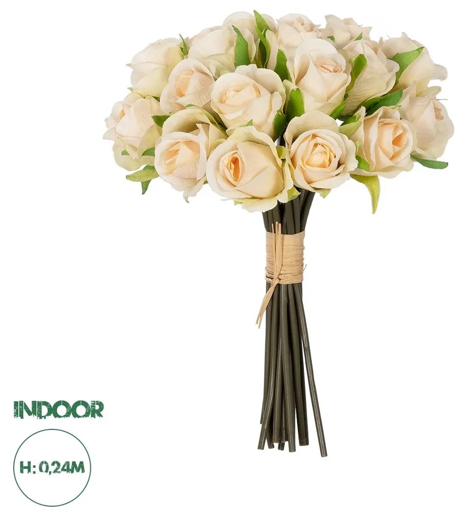 GloboStar® Artificial Garden CHAMPAGNE ROSE BOUQUET 21305 Τεχνητό Διακοσμητικό Μπουκέτο Τριαντάφυλλα Ροζ Y24cm