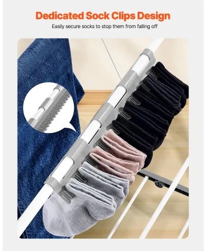 VEVOR 2-Tier Foldable Clothes Drying Rack with Sock Clips & 21 Drying Rods White