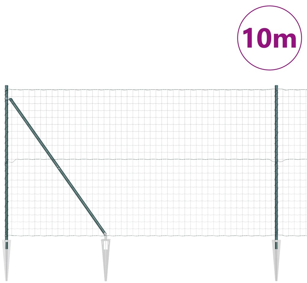 vidaXL Ευρωπαϊκός φράχτης με 7 σ Spike Posts 1.6x10 μ Γαλβανισμένο ατσάλι Πράσινο