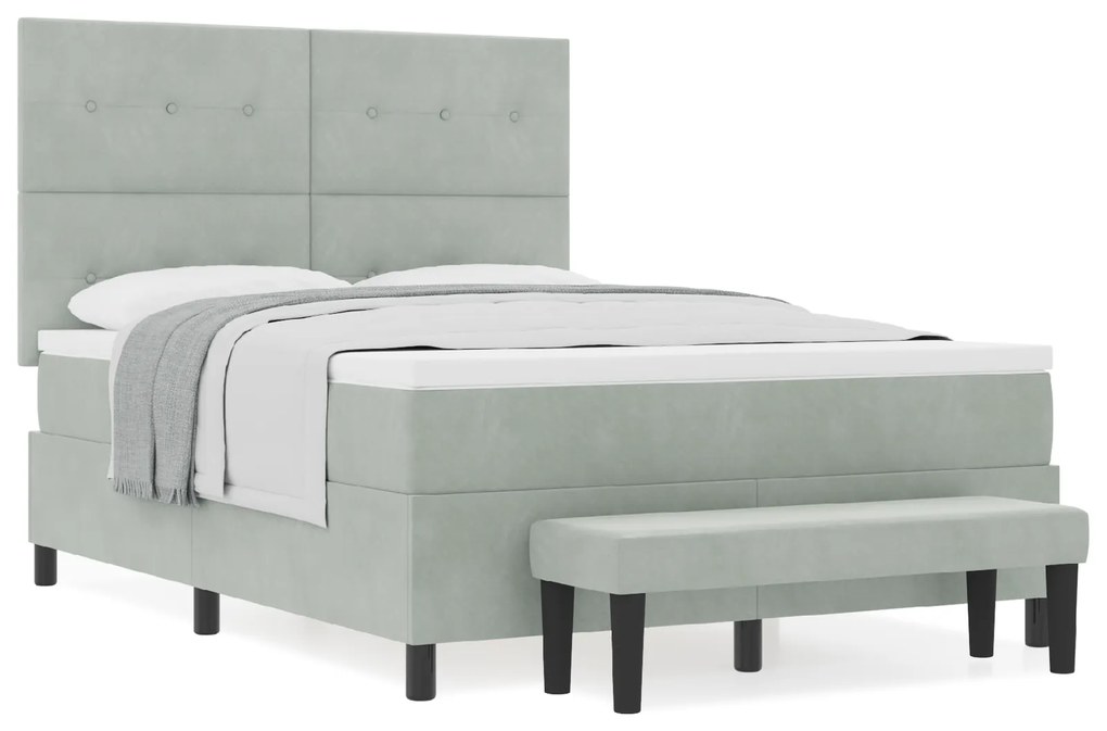 vidaXL Κρεβάτι Box Spring με Στρώμα & Πάγκο Ανοιχτό Γκρι 140x200 εκ Βελούδο