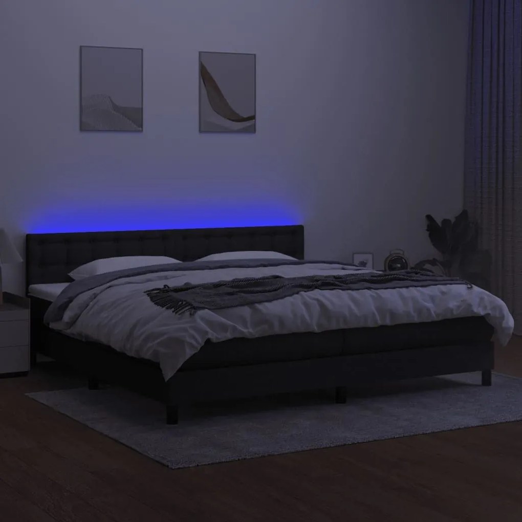 Κρεβάτι Boxspring με Στρώμα &amp; LED Μαύρο 200x200 εκ. Υφασμάτινο - Μαύρο