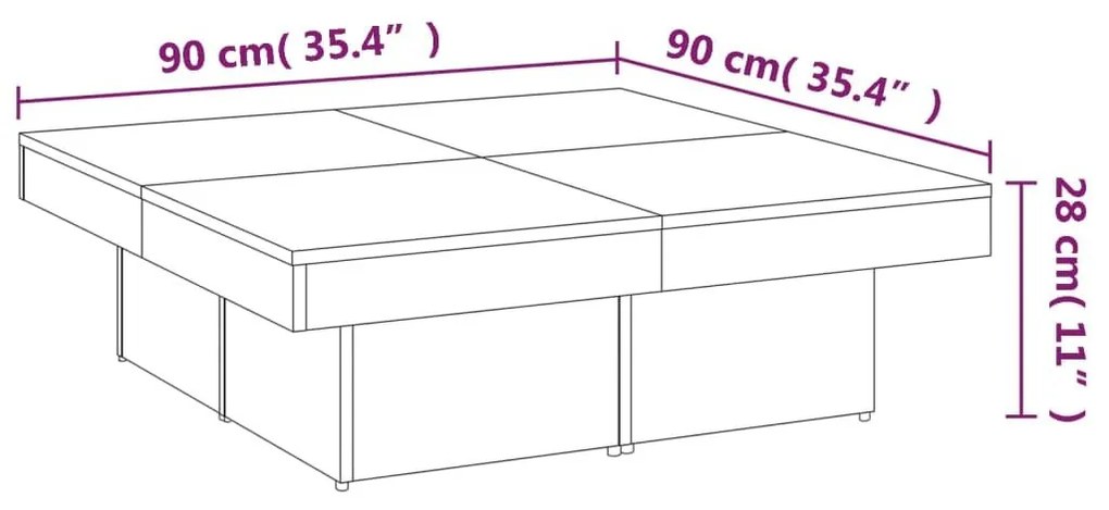 Τραπεζάκι Σαλονιού Καφέ Δρυς 90x90x28 εκ. Επεξεργασμένο Ξύλο - Καφέ