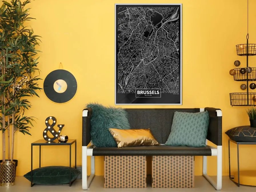 Αφίσα - City Map: Brussels (Dark) - 20x30 - Χρυσό - Με πασπαρτού