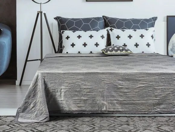 Beauty Home Κουβέρτα ζακάρ Art 1348 με δαντέλα υπέρδιπλη σε 4 χρώματα  230x250  Smoke