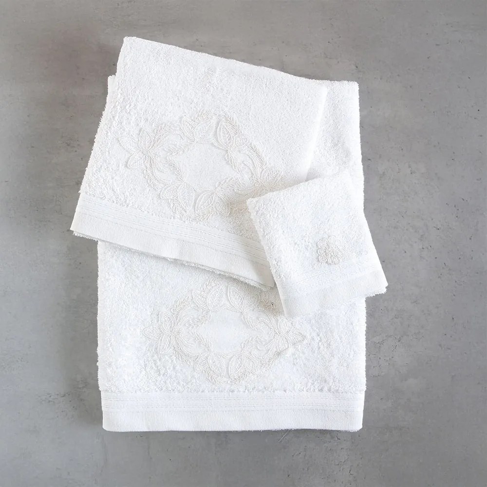Πετσέτες Agnes (Σετ 3τμχ) White Ρυθμός Towels Set 80x150cm 100% Πενιέ Βαμβάκι
