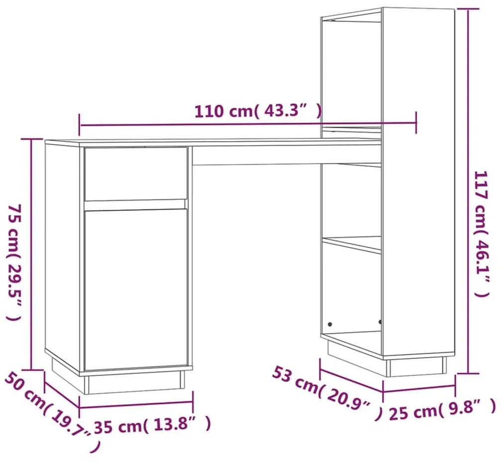 Γραφείο Μαύρο 110 x 53 x 117 εκ. από Μασίφ Ξύλο Πεύκου - Μαύρο