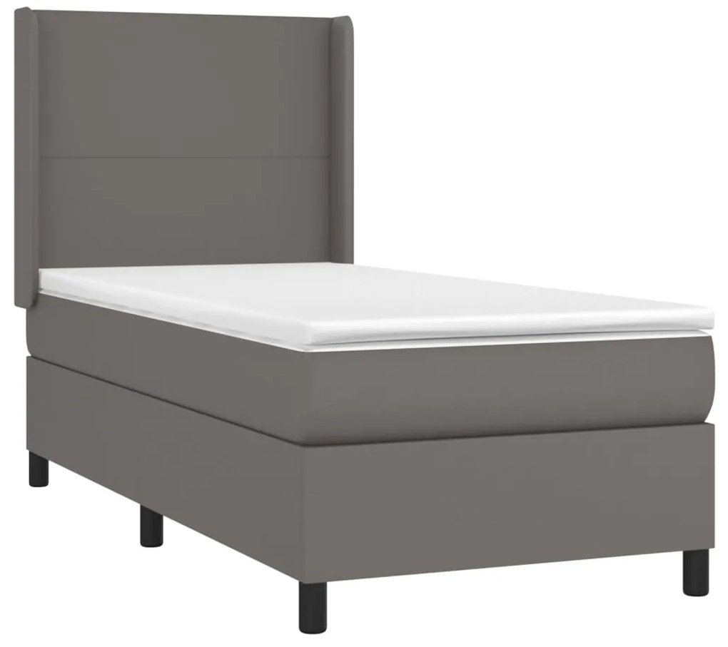 vidaXL Κρεβάτι Boxspring με Στρώμα &amp; LED Γκρι 90x190 εκ. Συνθ. Δέρμα