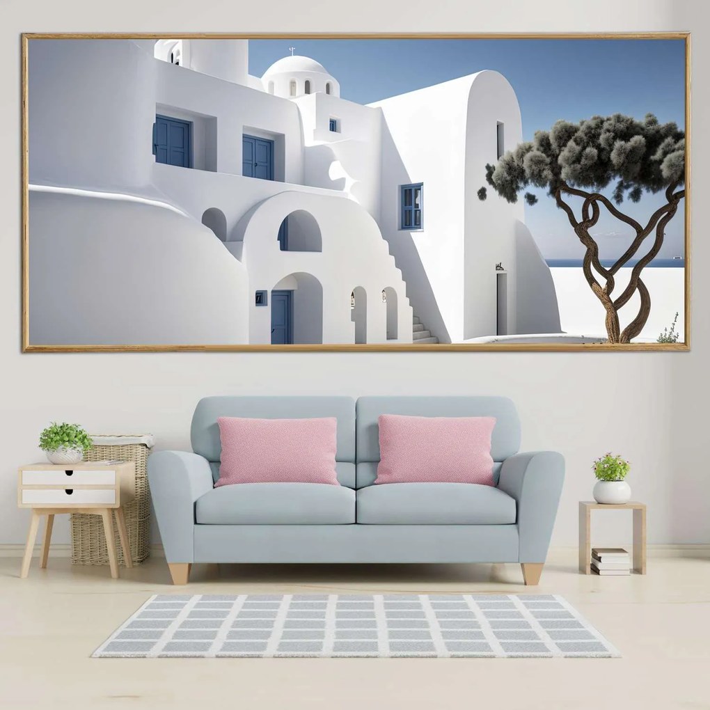 Πίνακας σε Plexiglass με Θέμα &#8220;Παραδοσιακή Ελληνική αρχιτεκτονική&#8221; σε ξύλινη Κορνίζα - 80cmx50cm