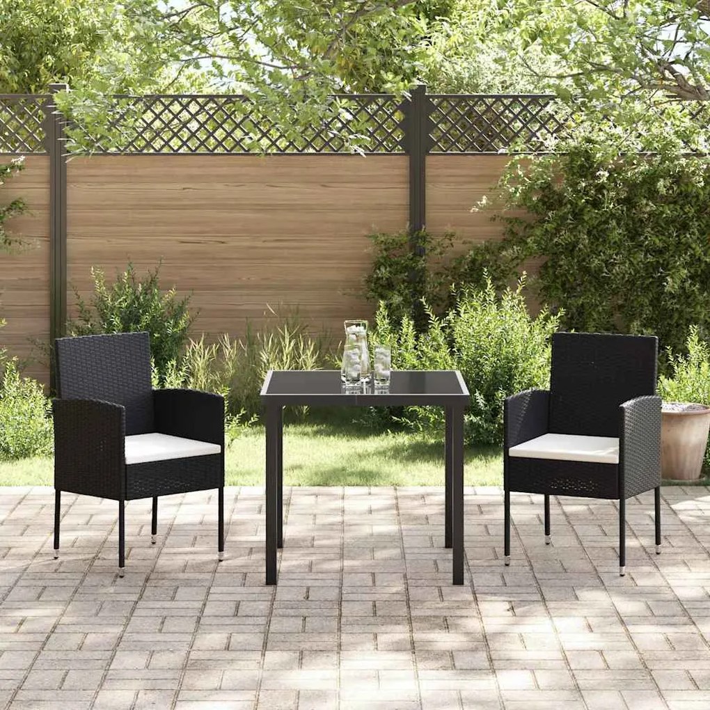 vidaXL Σέτ φαγητού για κήπο με μαξιλάρι 3 pcs Μαύρο Πολυ ράταν