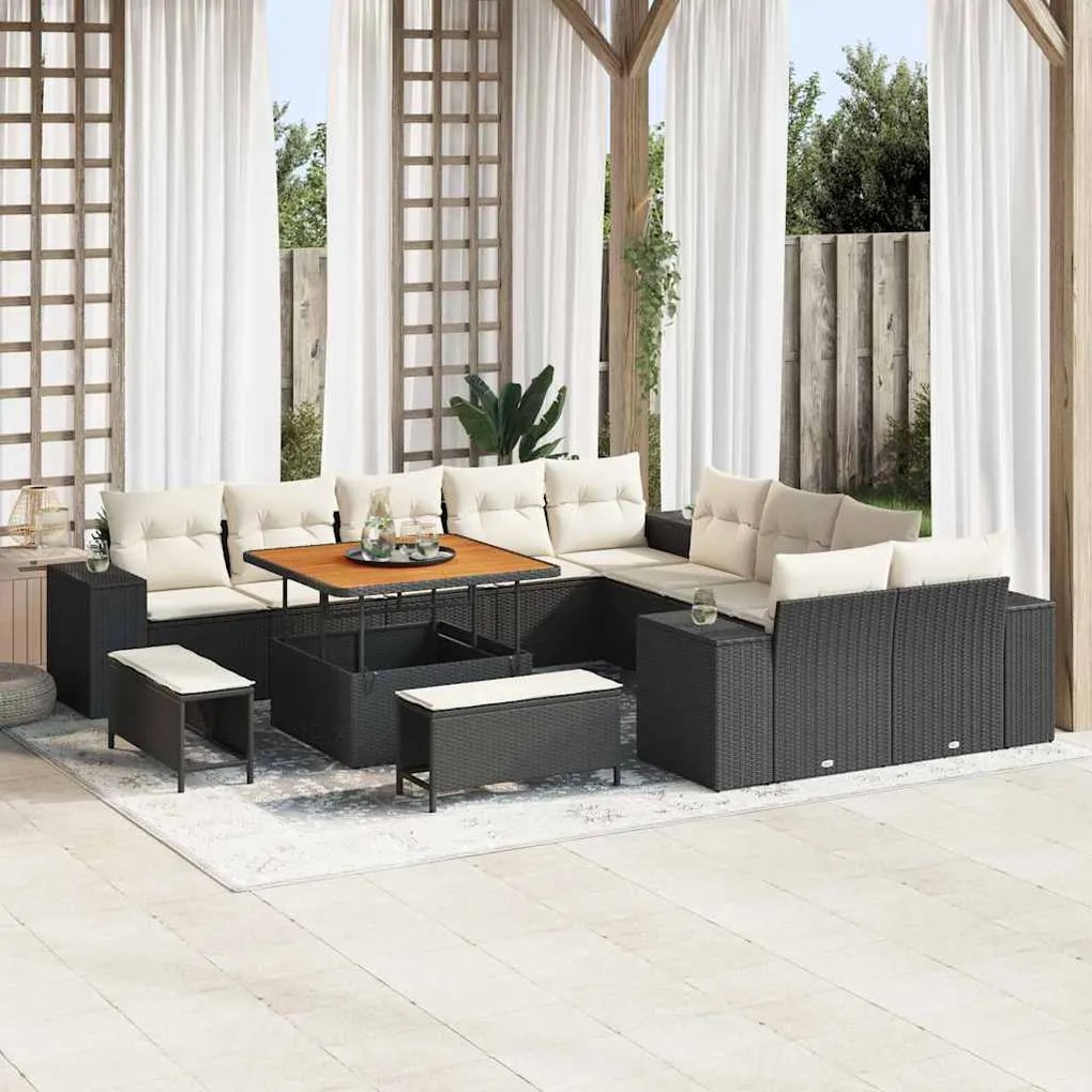 vidaXL Σετ Καναπέ Κήπου Ρυθμιζόμενο ύψος 13 pcs Μαύρο συνθετικό ρατάν