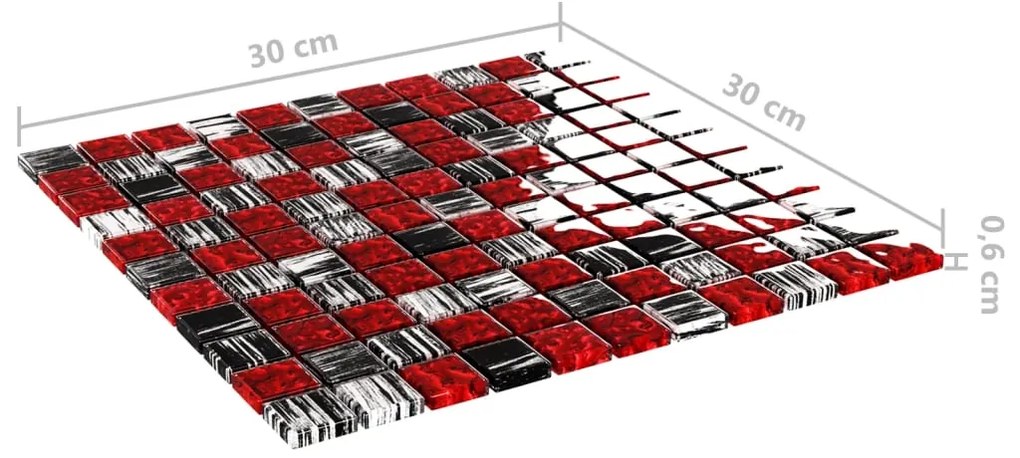 vidaXL Μωσαϊκά Πλακάκια 11 τεμ. Μαύρα / Κόκκινα 30 x 30 εκ. Γυάλινα