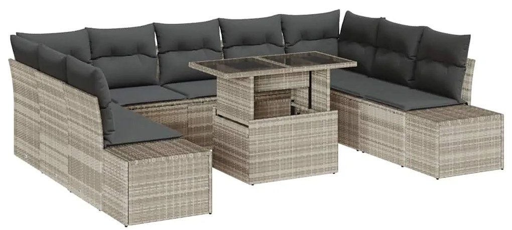 vidaXL Σετ Καναπέ Κήπου με αποθήκευση 10 pcs Ανοιχτό γκρι Πολυ ράταν