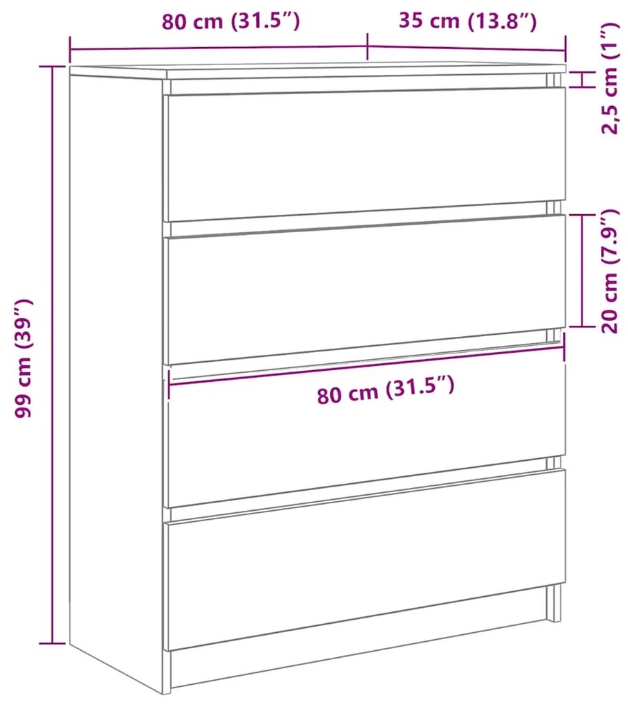 Sideboard Artisan Oak 80x35x99 cm Κατασκευασμένο ξύλο - Καφέ