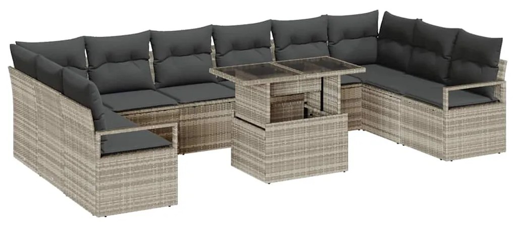 vidaXL Σετ Καναπέ Κήπου με αποθήκευση 11 pcs Ανοιχτό γκρι Πολυ ράταν