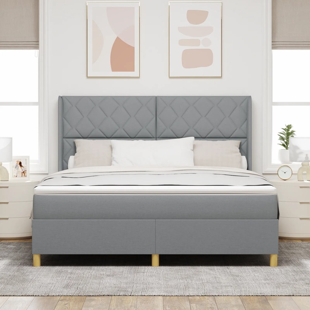 vidaXL Κρεβάτι Box Spring με Στρώμα Ανοιχτό Γκρι 180x200 εκ Fabrics