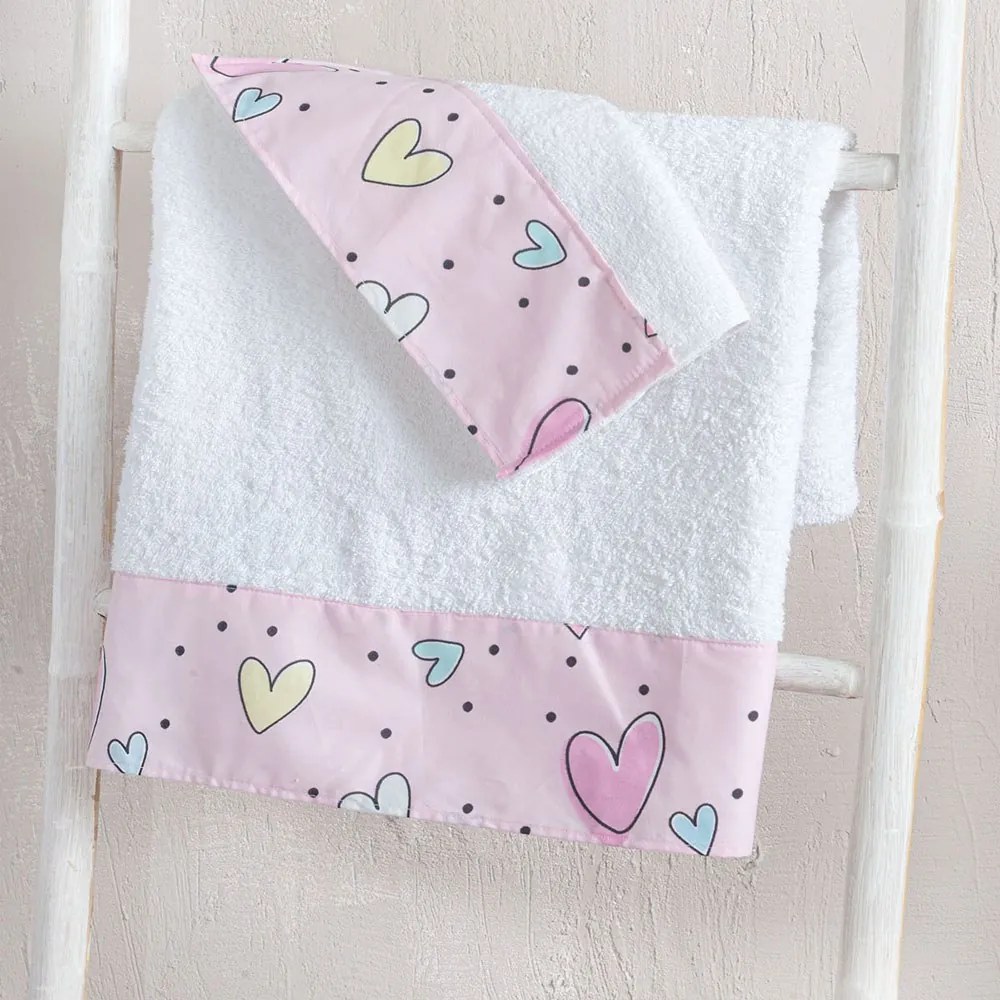 Πετσέτες Παιδικές Pop Hearts (Σετ 3τμχ) Pink Ρυθμός Towels Set 70x140cm 100% Πενιέ Βαμβάκι