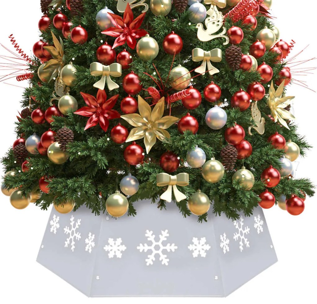 vidaXL Ποδιά Χριστουγεννιάτικου Δέντρου Ασημένια/Λευκή Ø68 x 25 εκ.