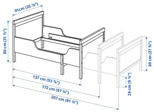 SUNDVIK επεκτεινόμενος σκελετός κρεβατιού με τάβλες, 80x200 cm 494.215.08