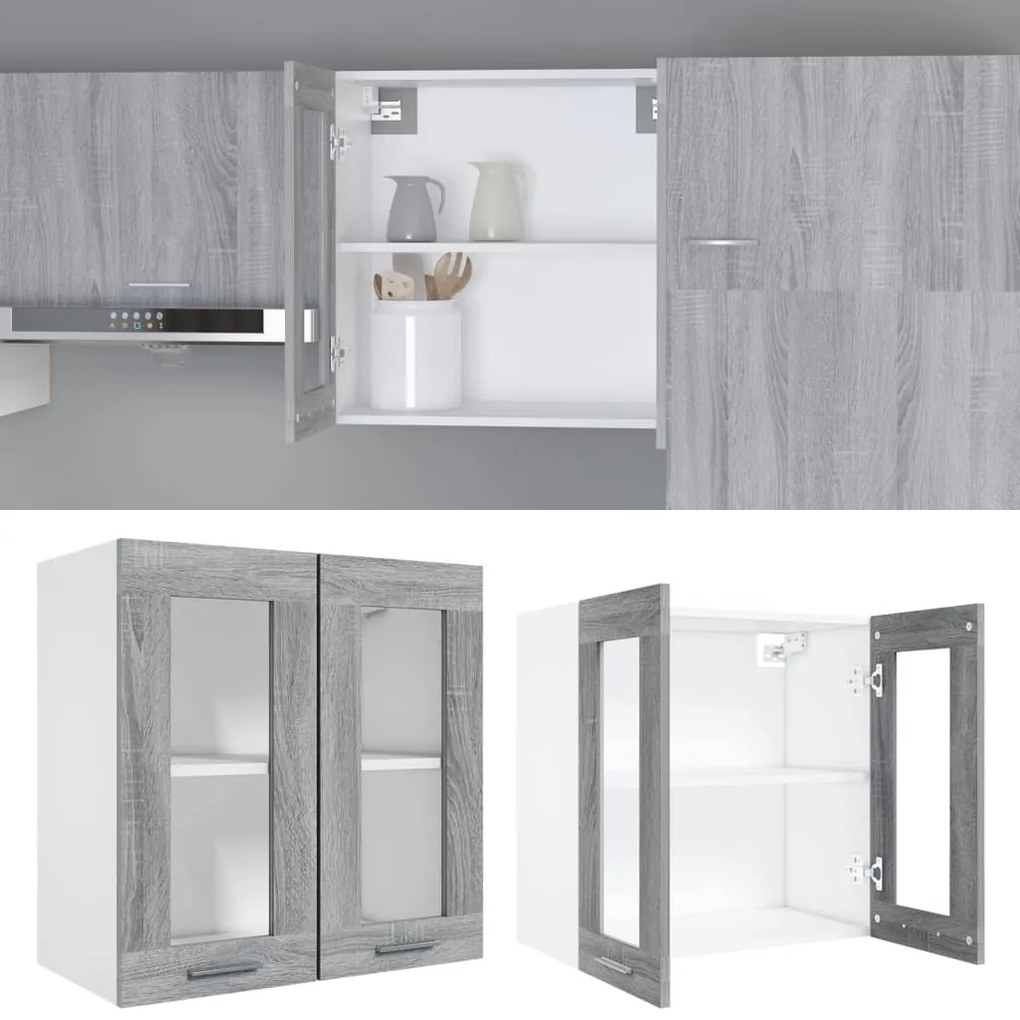 vidaXL Κρεμαστό Γυάλινο Ντουλάπι "Lyon" Γκρι Sonoma 60x31x60 εκ. από Τεχνητό Ξύλο