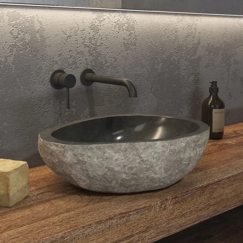 KARAG RIVER STONE Νιπτήρας επικαθήμενος πέτρινος RIVER Grey KARAG Ø50-55x15cm KARAG-5206836065007