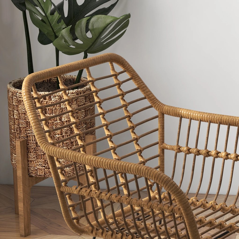 HOMCOM Σετ 2 καρεκλών σε στυλ Boho, καρέκλες κουζίνας, PE Rattan, 56 x 60 x 79 cm, Φυσικό + Μαύρο