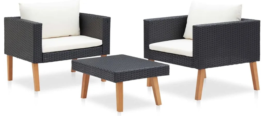 vidaXL Σαλόνι Κήπου 3 τεμ. Μαύρο από Συνθετικό Ρατάν με Μαξιλάρια