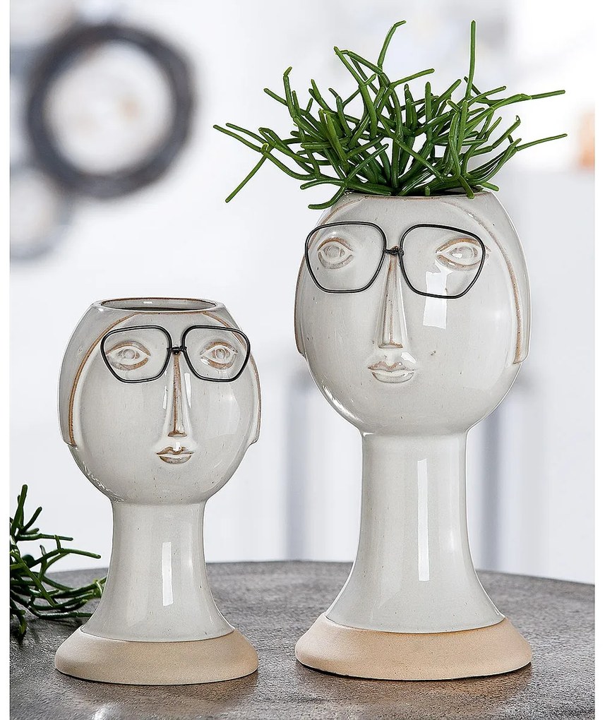 Κασπώ ArteLibre Πρόσωπο Με Γυαλιά Γκρι Πορσελάνη 12x11.5x23.5cm