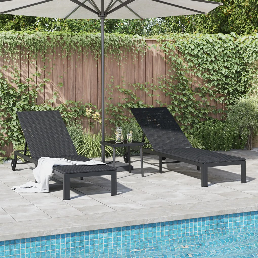 vidaXL Ήλιο-κρεβάτι 2 pcs Μαύρο 40 x 39 x 40.5εκ συνθετικό ρατάν