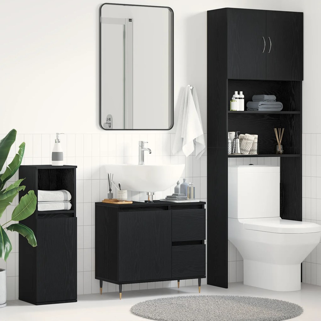 vidaXL Νιπτήρας Μπάνιου Μαύρο Δρυς 65x33x60 εκ Επεξεργασμένο ξύλο
