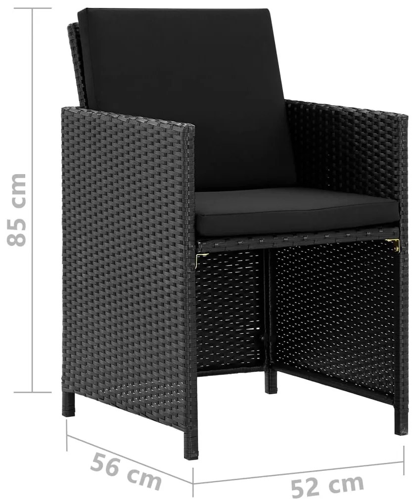 vidaXL Σετ Τραπεζαρίας Εξ. Χώρου 11 τεμ Μαύρο Συνθ. Ρατάν με Μαξιλάρια