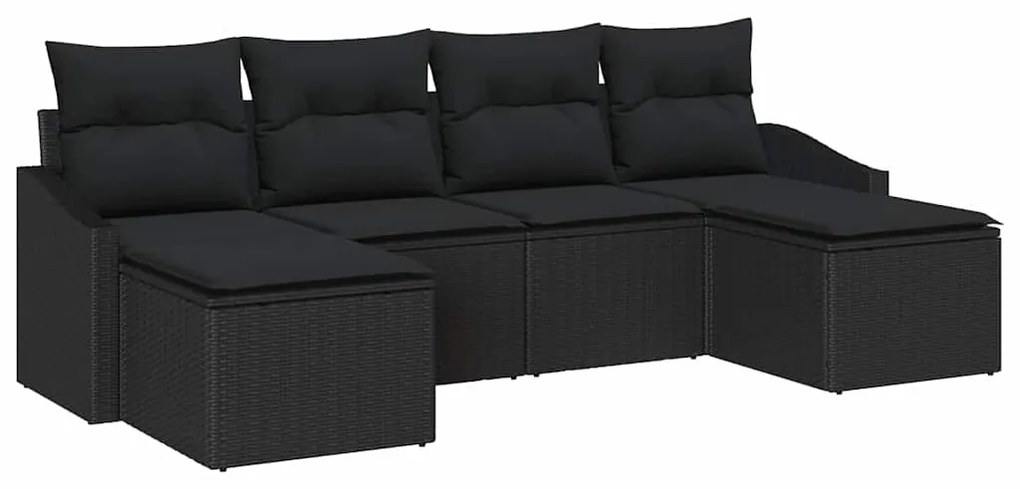 vidaXL Σετ Καναπέ Κήπου 6 pcs Μαύρο Πολυ ράταν