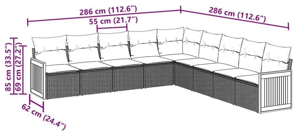 vidaXL Σαλόνι Κήπου Σετ 9 Τεμαχίων Μαύρο από Συνθ. Ρατάν με Μαξιλάρια